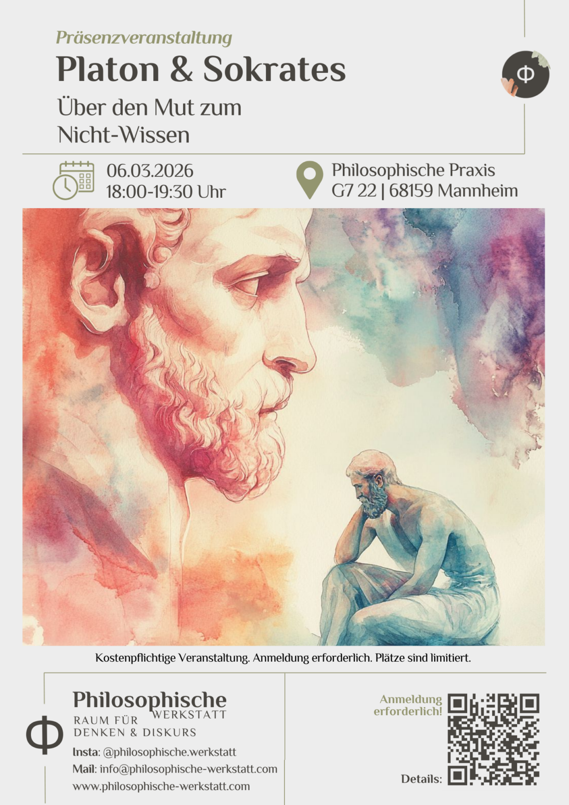 Veranstaltung zu Platon und Sokrates in der Philosophischen Werkstatt Mannheim am 6. März 2026